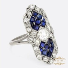 Exclusive 2CT White Round Cut CZ  Blue Sapphire Wedding Art Deco Silver Ring