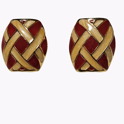Vintage 90s Fashion Earrings Gold Red Trendy Chic Womens Costume Jewelry  inch