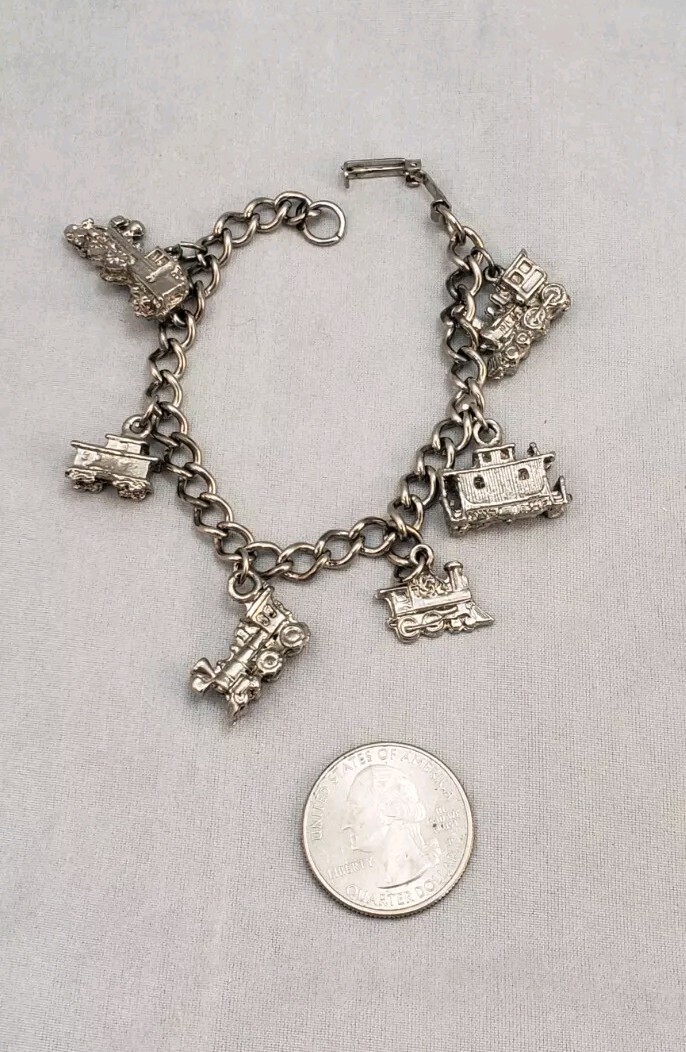 Chunky Heavy Solid Train Themed Silver Tone Metal… - image 5