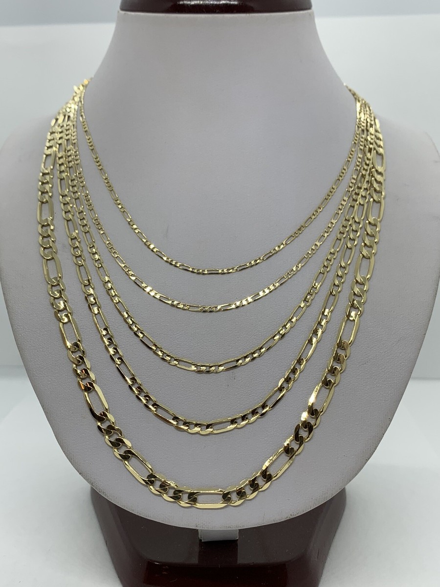 14K Solid Yellow Gold Figaro Link Chains Necklace Men's