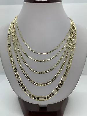 14K Solid Yellow Gold Figaro Link Chains Necklace Men’s/Women's 2mm-5.5mm16”-30" - Image 1 of 4