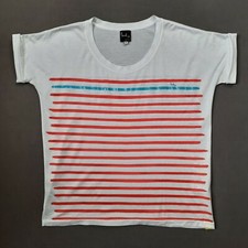 Paul Smith Womens White Colour Stripe T-shirt - Small P2P20" - Tiny Holes