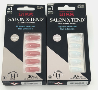 KISS Salon X-Tend LED Soft Gel Nail Extensions | 30 Nails | SXN01 & SXN06 | Long