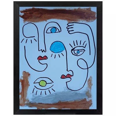 Abstract/Minimalist  Two Friends 9x12'' Signed Colorful Hand Made Art Painting