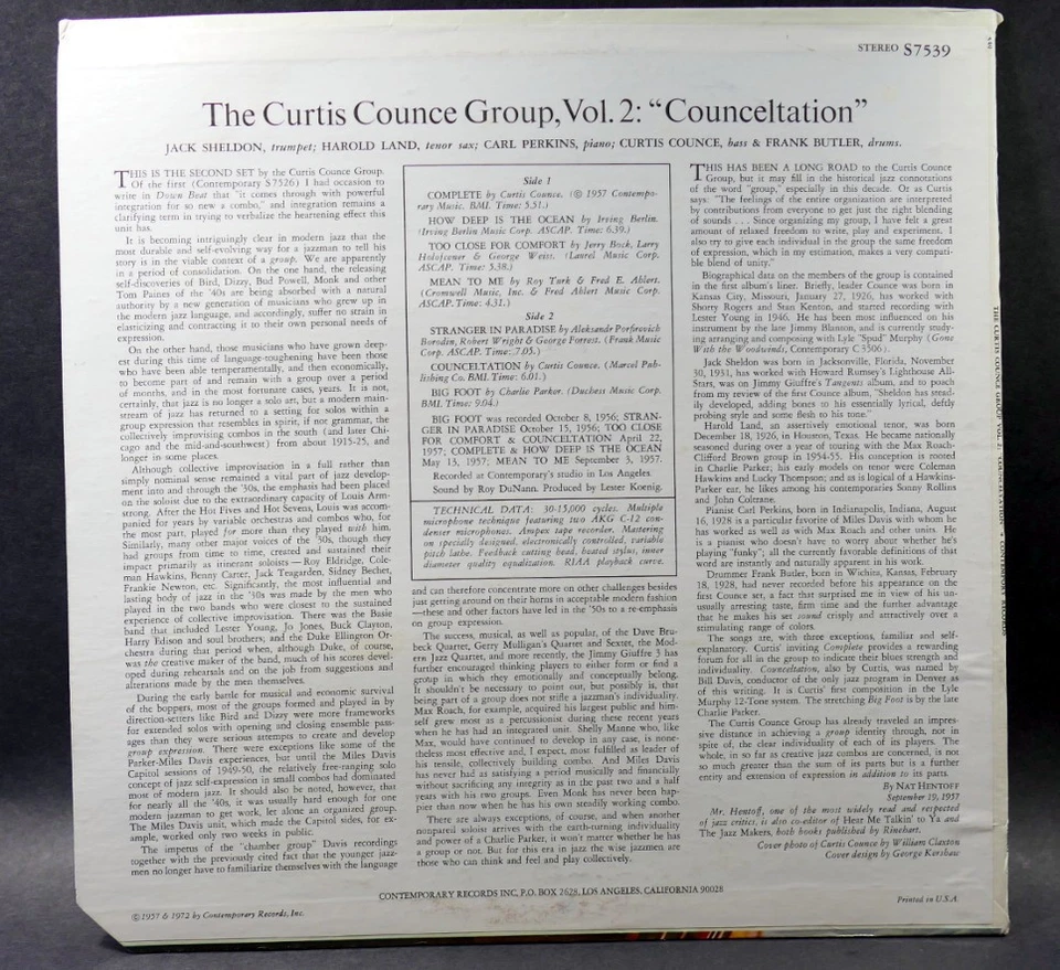 CURTIS COUNCE VOL. 2 Counceltation CONTEMPORARY 7539 STEREO 1972 VG+ ~ REISSUE - Imagem 2 de 4