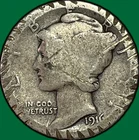 1916-D Mercury Dime Almost Good AG Coin, Damaged #38086