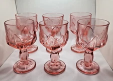 6 Vintage Tiffin-Franciscan Pink Lotus Water Wine Glasses 6” Stemware