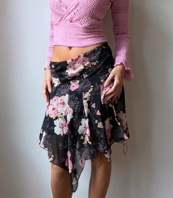 Vintage Chantal Rosner Y2K Floral Handkerchief Hem Skirt M/L