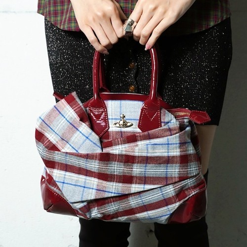 Vivienne Westwood Plaid Cloth Bow Handbag Patent Leather outlet F/S JP [DDP]
