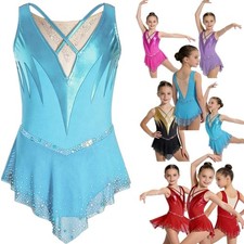 Girls Figure Skating Glitter Ballet Dress Sleeveless Roller Skating Ice Skating Dress