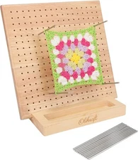 Olikraft Crochet Blocking Board with Pegs 15 Pins - Granny 8 inches, brown 
