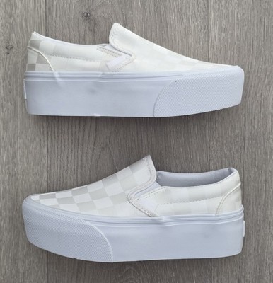 Vans Classic Slip On Satin White Stackform Platform Checkerboard Womens Size 5.5