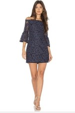 BB Dakota Dress Blue Lace Mini Off The Shoulder Flounce 3/4 Sleeve Size 0 SEXY