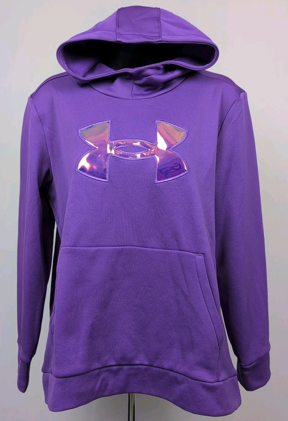 Girls Under Armour Iridescent Logo Purple Fleece Hoodie Size YXL NWT thumbnail 2