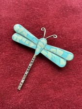 Vintage Mexican Sterling Silver 925 Dragonfly Brooch Pin Turquoise Inlay R-15