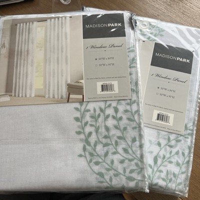 E&E Co Madison Park Two 2 window panels Sheer With Green Leaves
