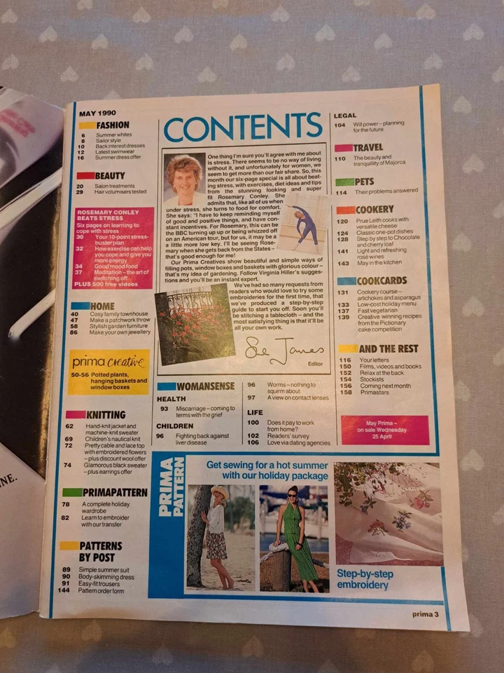 VINTAGE PRIMA MAGAZINE MAY 1990 SEWING & KNITTING PATTERNS, HANDICRAFTS, RECIPES - Image 3 of 4