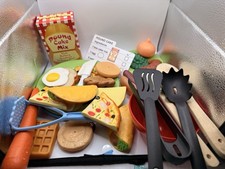 Pretend Play Mix Food Pieces Lot Plastic, Dishes and Cooking Utensils - Preowned
