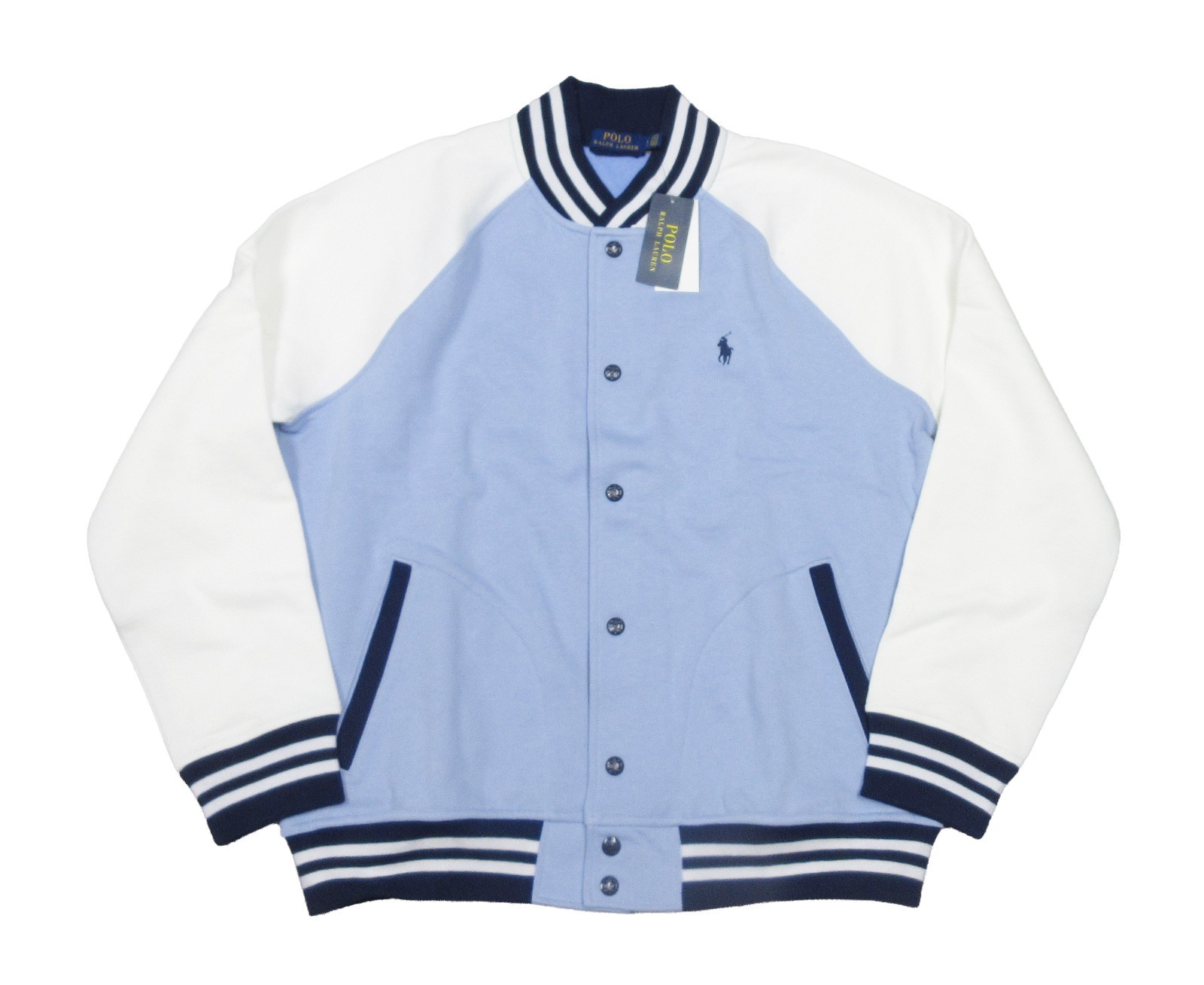 Polo Ralph Lauren Men's Blue/White Colorblock Fleece Varsity Baseball Jacket (L)