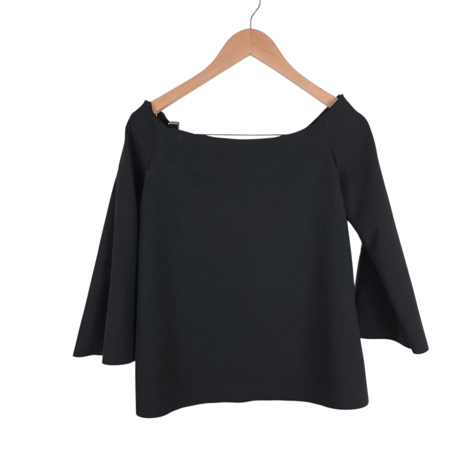 Zara Basic Black Top - Black Boat Neckline Flutter Sleeve 3/4 Size XS