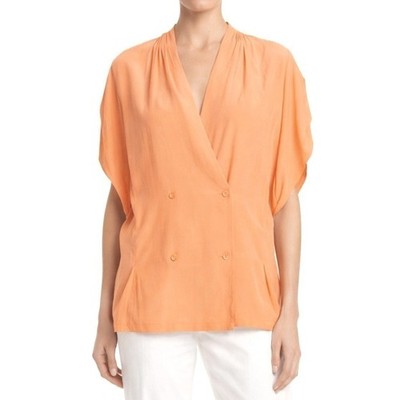 SMYTHE Yoda Blouse Tangerine Orange Womens Medium Double Breasted V-Neck Top Y2K