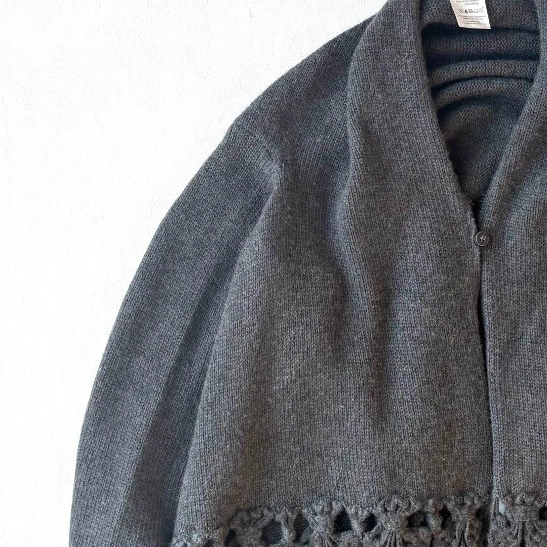 CELINE maglia cashmere poncho scialle cardigan frange grigio scuro taglia M