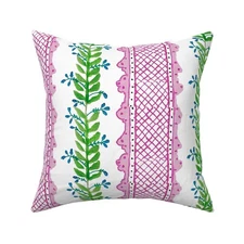 Preppy Pink Stripe Celia Pink And Green Printed Square Throw Pillow Cover