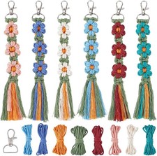 SUNNYCLUE 6 Sets Keychain Making Kits Macrame Kit Daisy Mixed Color