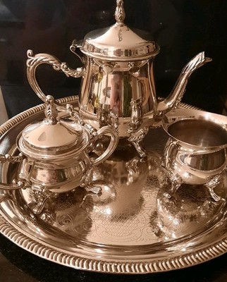 Vintage Retro Godinger versilbert 4 Teile Mini Kaffeeservice auf Serviertablett