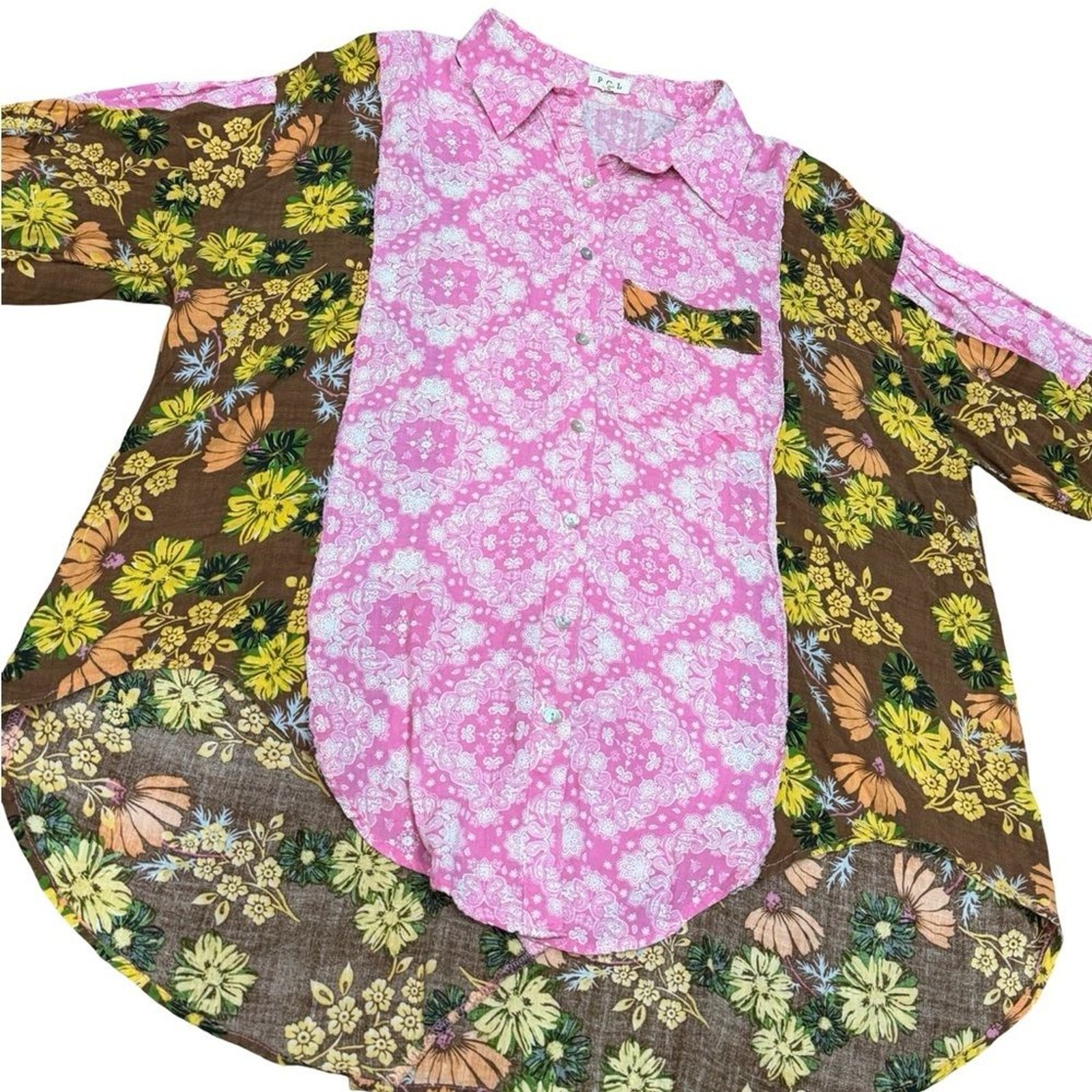 POL Patchwork Floral Button-Down Shirt – Women’s … - image 3