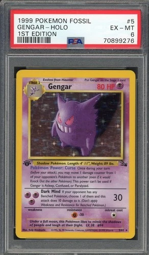 PSA 6 Gengar (1st Ed.) Fossil 5/62 Holo Pokemon Card B13