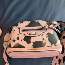 Women s Small Pink Black Cow Print Crossbody Bag Zip, Adjustable Detach Strap