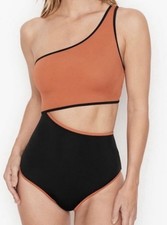 Victorias Secret Black Orange Single Shoulder Cutout One Piece Swimsuit Medium