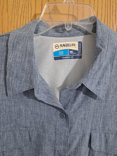 Magellan Fish Gear Shirt, Women XXL Heathered Navy Roll Tab Vented Moisture Wick - Picture 2 of 7