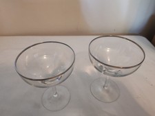 Vintage Mid Century Silver Rimmed Champagne Coupe Glasses - Pair of 2