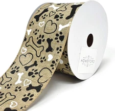 Homeford Doggy Paws and Bones Wired Linen Ribbon, 2-1/2-Inch, 10-Yard (Natural)