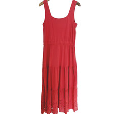 Talbots Maxi Tank Dress M Tiered Ruffle Eyelet Hem Sleeveless Orange