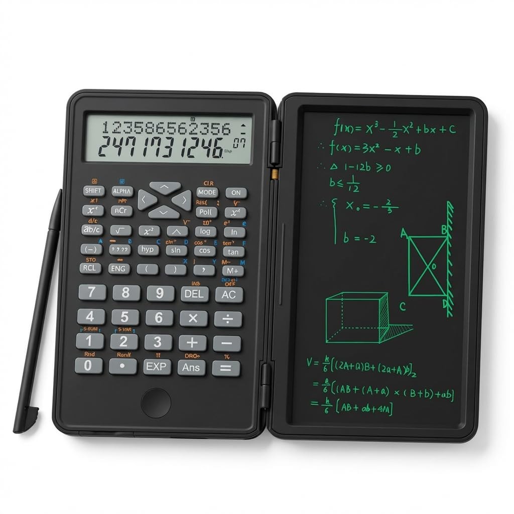 Scientific Calculator with LCD Writing Tablet – 240 Functions for Math, Black