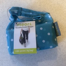 Reusable Pocket Shopper Bag Azure Blue Dot 15"X23" Folds into 5"X3" Pocket