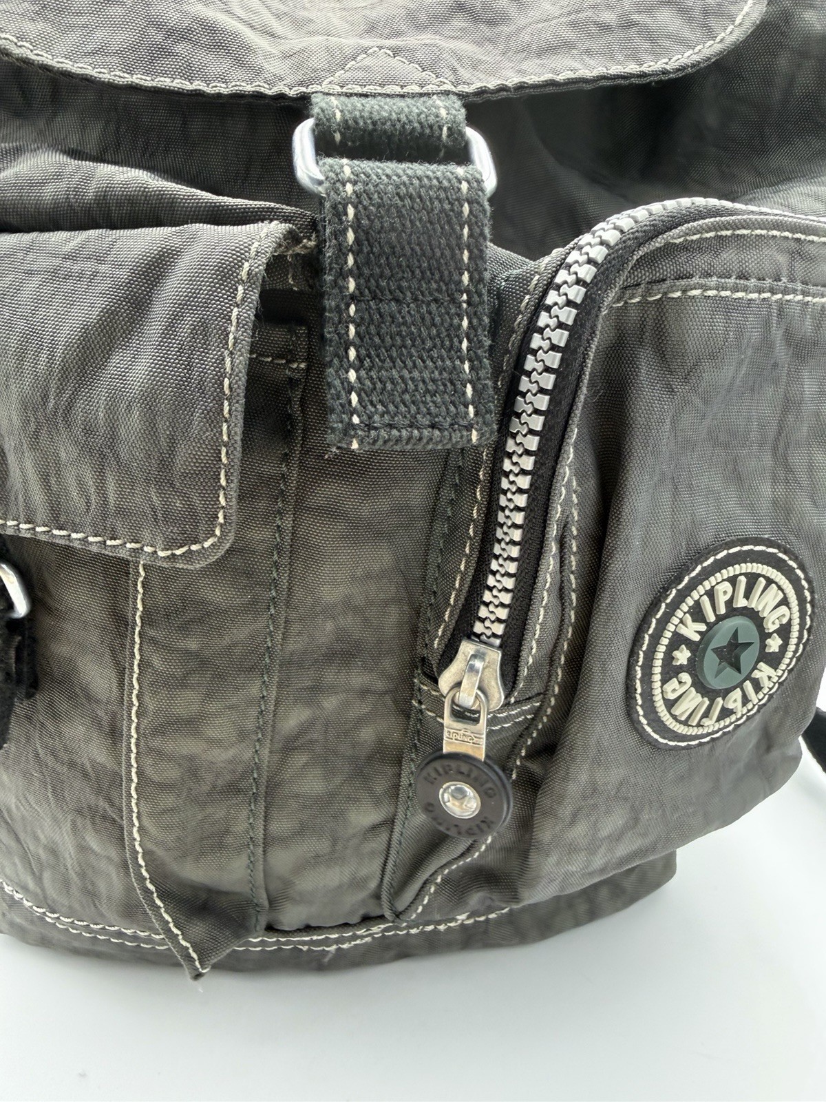 Gray Kipling Backpack Drawstring Hook And Loop Ad… - image 4