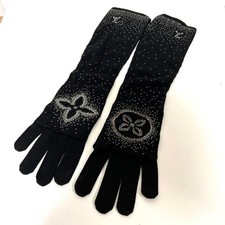 Authentic Louis Vuitton Gon Poliana Long Gloves M72762 Black Glitter Cashmere