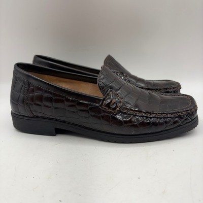 Rene by Ara Echt Mokassin Brown Crocodile Embossed Leather Loafers Womens Size 6