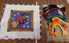 Vintage Handpainted Needlepoint Canvas w/ Thread / Needle