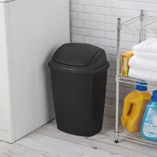 7.5 Gal Black Plastic Kitchen Trash Can – Swing-Top Lid Garbage Bin