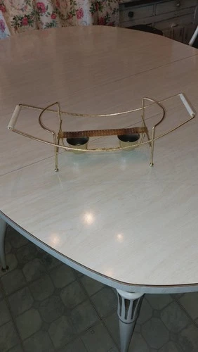 Vtg MCM Gold Metal Double Burner Cradle Holder ONLY Pyrex 045 063 Casserole Dish