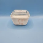 VTG Pyrex refrigerator dish ribbed clear glass lid/ severely Dishwasher Damaged