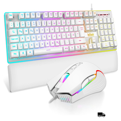 RedThunder K10 Gaming Tastatur und Maus Set QWERTZ DE Metallplatte RGB Be