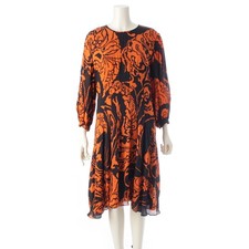 GUCCI 11 years silk logo flower floral pattern one piece 284053 Black x oran...