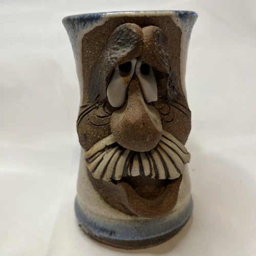 Vintage Ugly Funny 3D Face Mug, MMS Mahon Stoneware Pottery Mustache  Man
