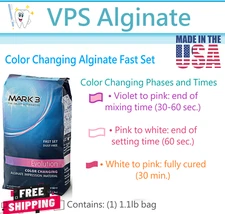 Color Changing Alginate Dust Free Fast Set Dental Chromatic 9 Day Stability 1.1L